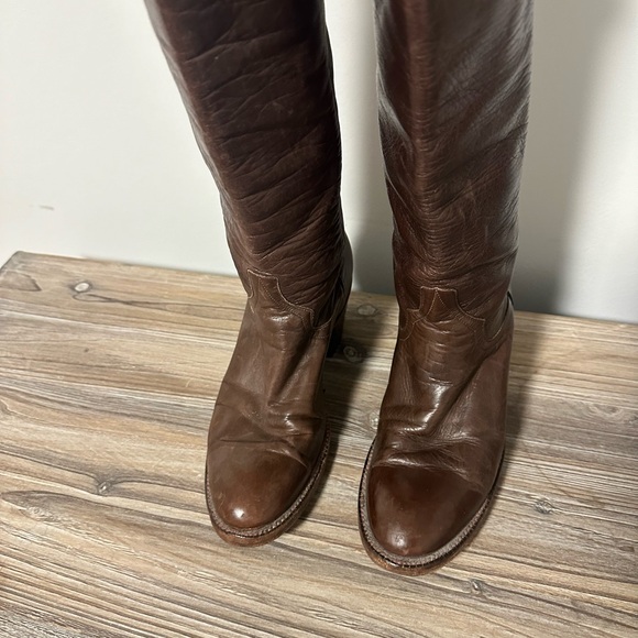 Vintage Tall Chocolate Brown Leather Cowboy Boots - Picture 4 of 9